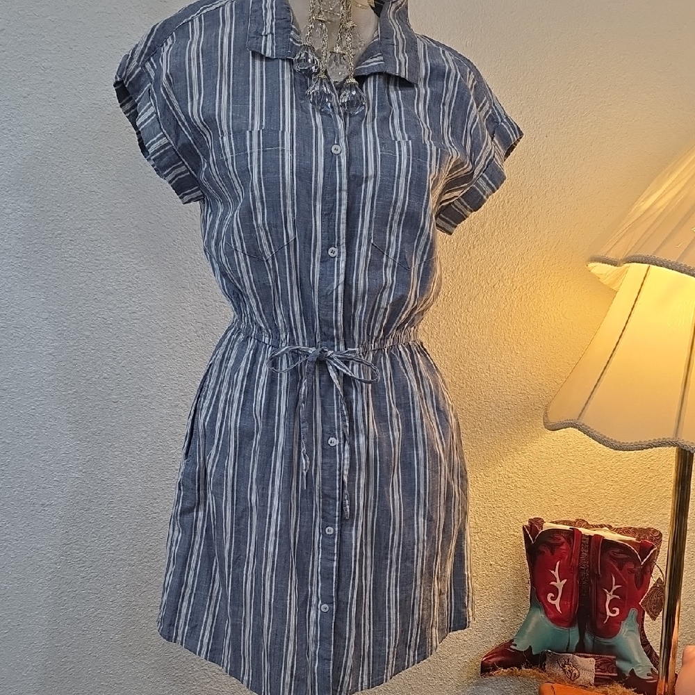 Japne Dress Fun And Comfortable Blue And White Stripe Cotton Rayon Blend Large